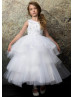 Beaded White Lace Tulle Layered Flower Girl Dress Beaded White Lace Tulle Layered Flower Girl Dress